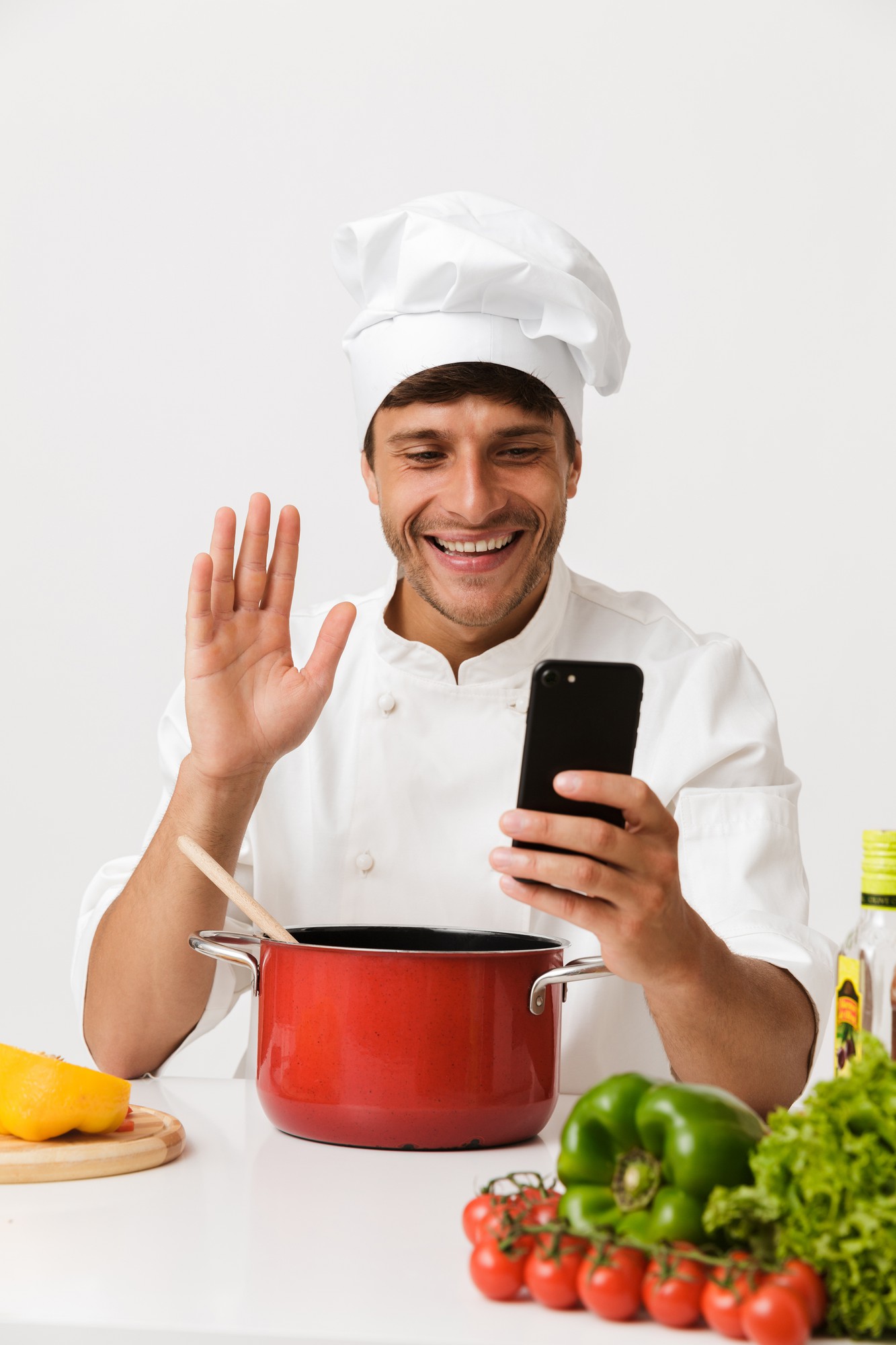 Chef smiling during an online consult