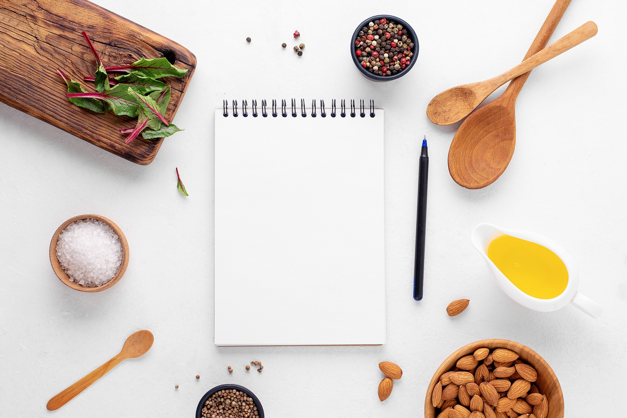Flat lay of simple ingredients and notes for a recipe